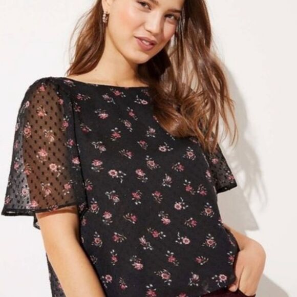 NWOT LOFT Floral Bow Back Cropped Top Size Medium - Picture 1 of 10